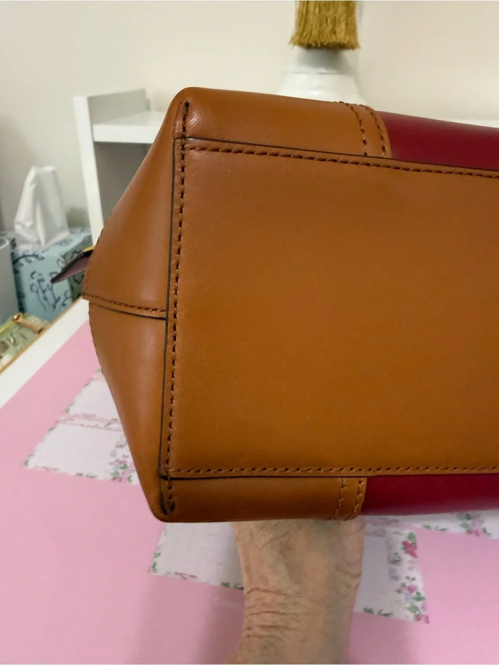 Ralph Lauren Two-Tone Burgundy and Tan Leather Shoulder Bag